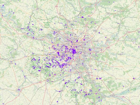 [Carte de l'Île-de-France montrant des points où des photos ont été prises]