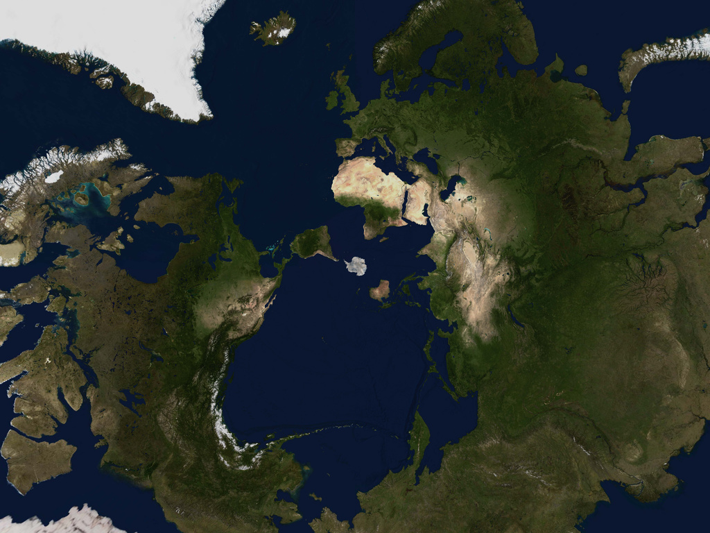 [La Terre vue en projection stéreographique depuis le pôle sud]
