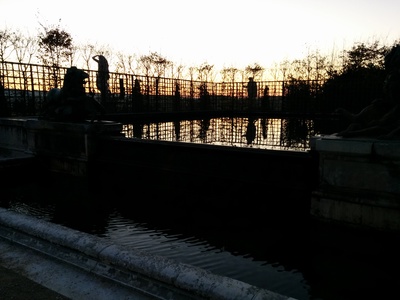 [Versailles au coucher du soleil: la fontaine du soir]